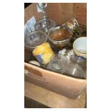 Two boxes of glassware and a dish set