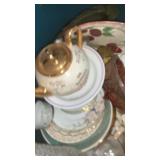 Tote, assorted glassware, teapot, and more