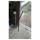 Outdoor hand, tools, two potato forks, old metal