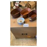 Kitty dish and 3 tin buckets