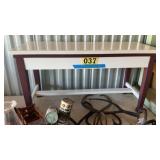 Maroon and white bench