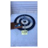 Dartboard and wooden box with darts