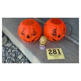 Two pumpkins and skeleton pop up