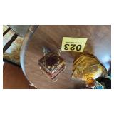 Amber candy glass dish and set of coasters