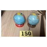 Two vintage metal world globe banks