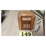 Vintage wooden coin banks called Radiobank Made