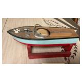 Nice Early Wooden Boat toy with motor.  Battery