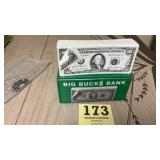 Ceramic coin bank called the big Bucks bank with