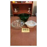 2 smaller casserole dishes with lids and emerald