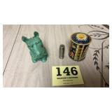 Lot of 3 coin banks, one is a small dime bank