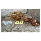Beautiful amber glass bowl, set of turkey candle