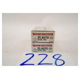 WINCHESTER 25 ACP 50GR FMJ 2 BOXES(100 RNDS)