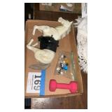 Hand weight, marbles, and horse