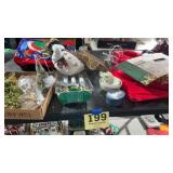 Table lot of Christmas decorations