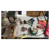 Table lot of Christmas decorations