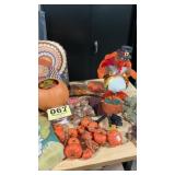 Lot of thanksgiving decorations, dancing turkey
