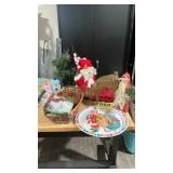 2 deer, Christmas plate, tree skirt, wooden