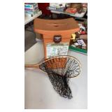 Fishing seat w/ storage and net
