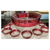 Cranberry Punch Bowl Set 13 cups