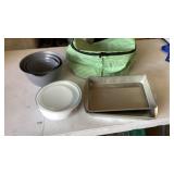 Crock pot carrier, pans, 3 pc mixing bowls and