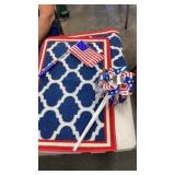 2 rubber back rugs, lighted flag, whirlybirds