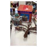 Lighted Library and cranberry tree decor