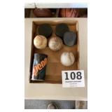 Baseballs hockey, pucks racquet balls