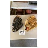 Two vintage baseball gloves