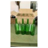 12 green beverage bottles