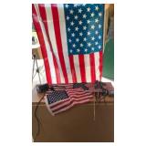 American flags and spot light