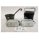 OLD SURVIVAL COOKING CONTAINERS AND SERVING LADEL