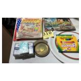 Playing cards, metal pizza plate, markers, Disney