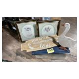 Wooden kitchen sign and goose and 2 pictures