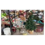 Table top burlap tree and 2 frosted snowmen