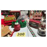 Table lot of Christmas decorations