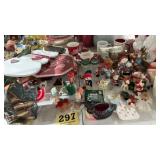 Table lot of Christmas decorations