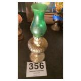 Miniature oil lamp with green globe