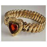 Stretch Bracelet w/Ruby Rhinestone Heart  Locket