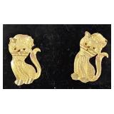 Pr 14KT Gold Cat Earrings