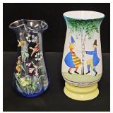 (2) Hand Painted & Hand Blown Glass Vases