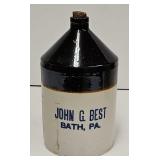 Antique John G Best Bath PA Stoneware Jug