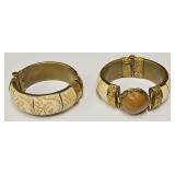 (2) Mid-Century Carved Bone & Brass Bracelets