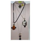 (4) Sterling Silver Gemstone & Hardstone Necklaces