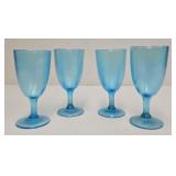 Set (4) Blue Stretch Carnival Glass Goblets