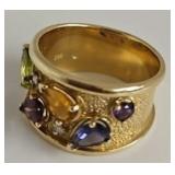 14KT gold and multi color gemstone ring