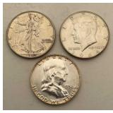 (3) Asst BU Silver Half Dollars