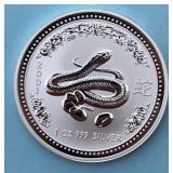 2001 Australia Year of the Snake Silver Dollar