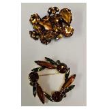 (2) Mid Century Austrian Amber Crystal Pins