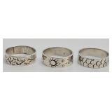 (3) Navajo Marked Sterling Silver Engraved Rings