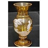 Mary Gregory Enamel on Amber Glass Vase